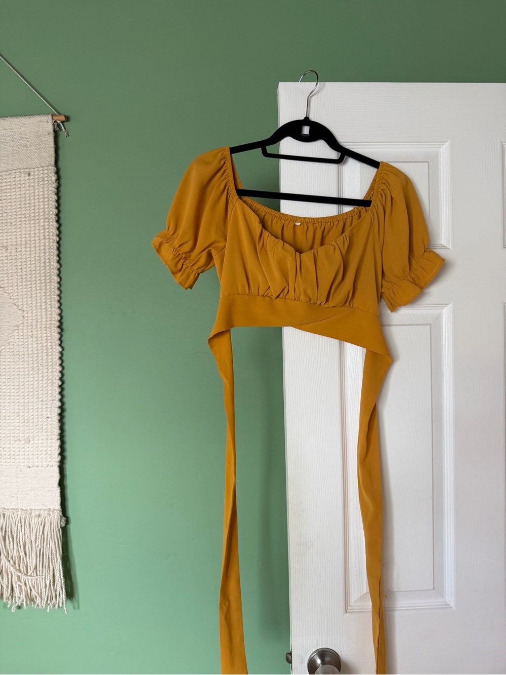 Mustard Yellow Puff Sleeve Crop Top